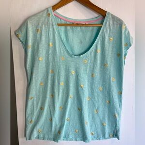 BODEN blue top with gold accents
